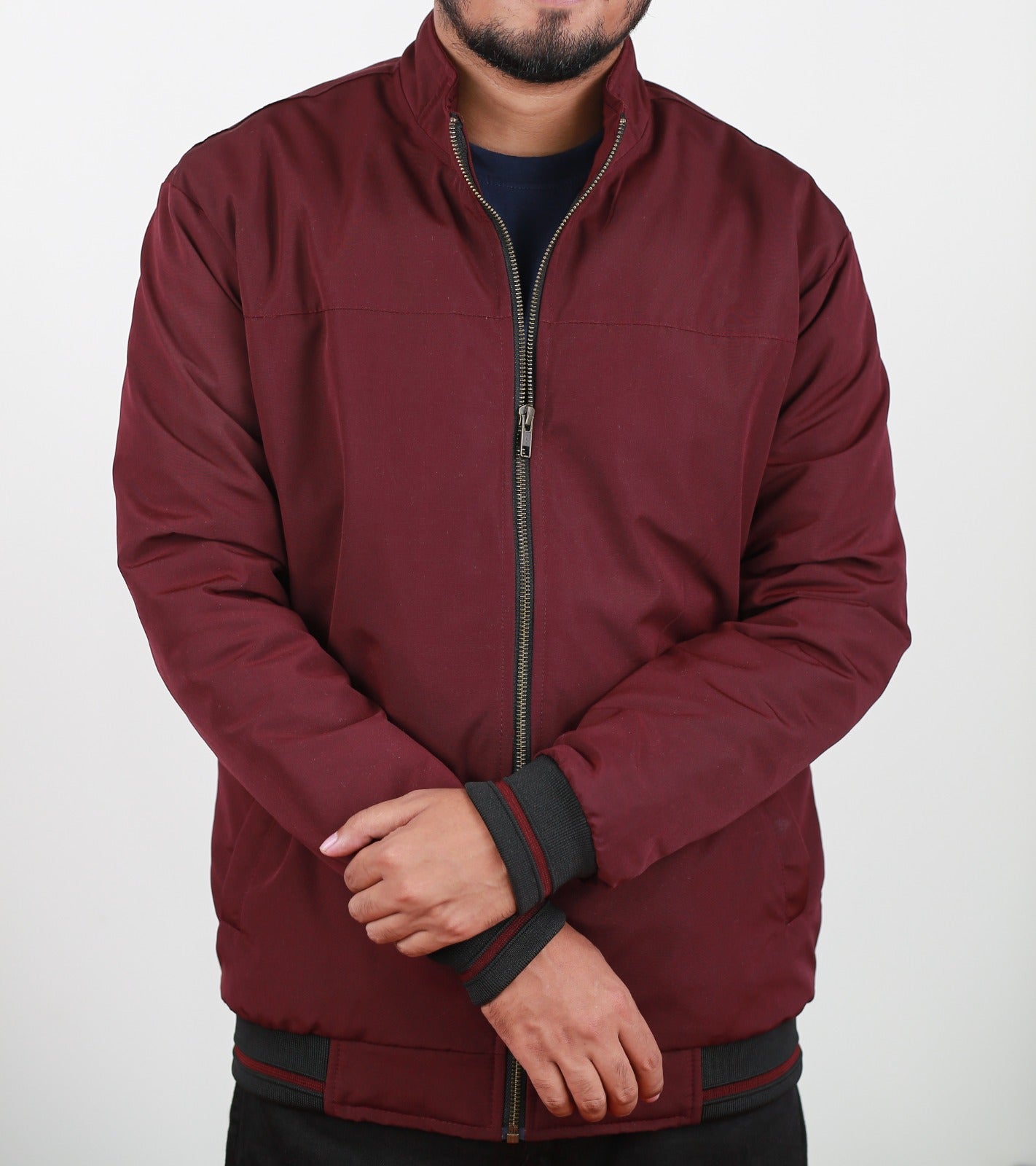 Maroon Winter Jacket With Stripes RP - 195