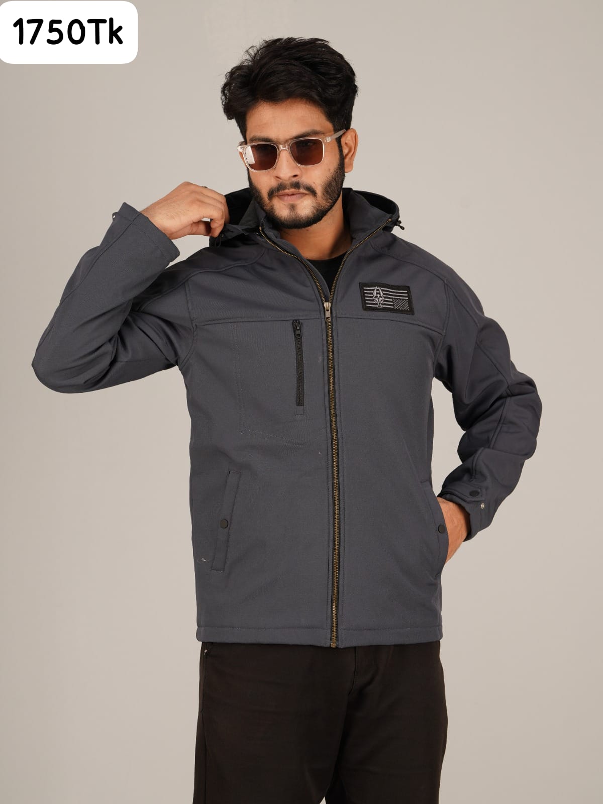 HD-230: Dark Gray Zip-Front Technical Hooded Jacket