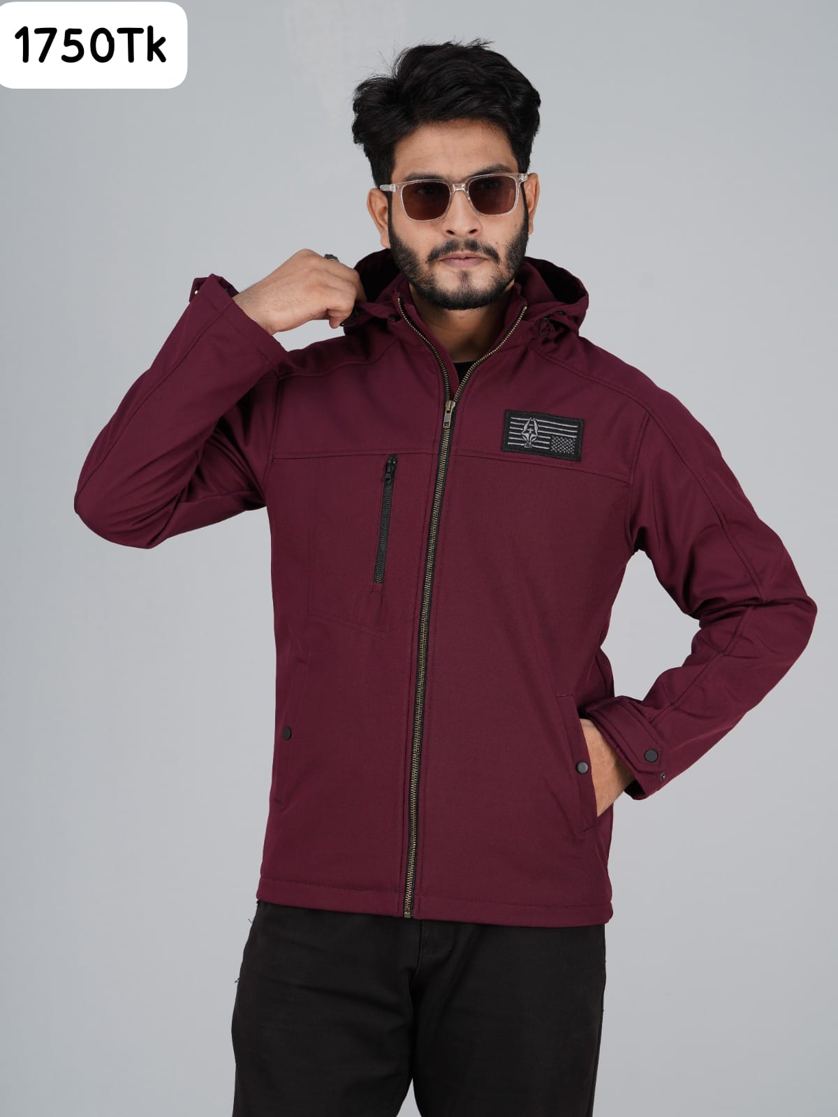 HD-220: Deep Maroon Zip-Front Technical Hooded Jacket