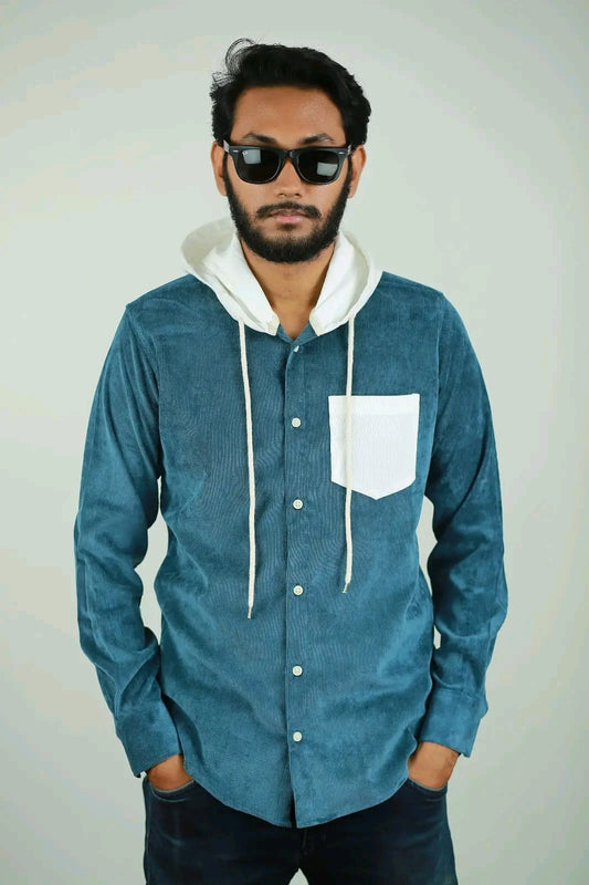 Men’s Corduroy Hoodie Jacket in-Sea Green