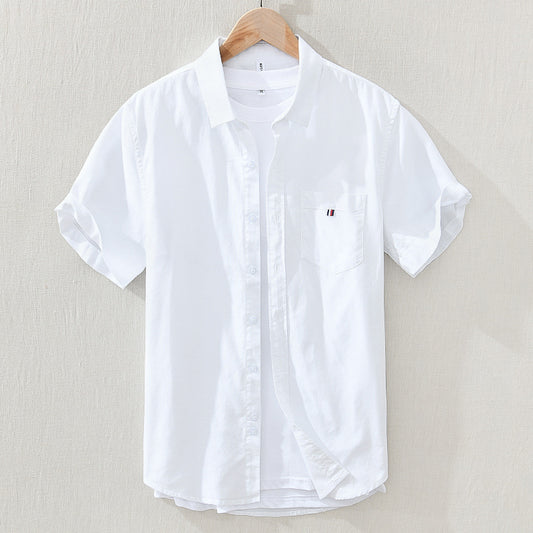 WHITE GRAY OXFORD COTTON HALF SLEEVE SHIRT