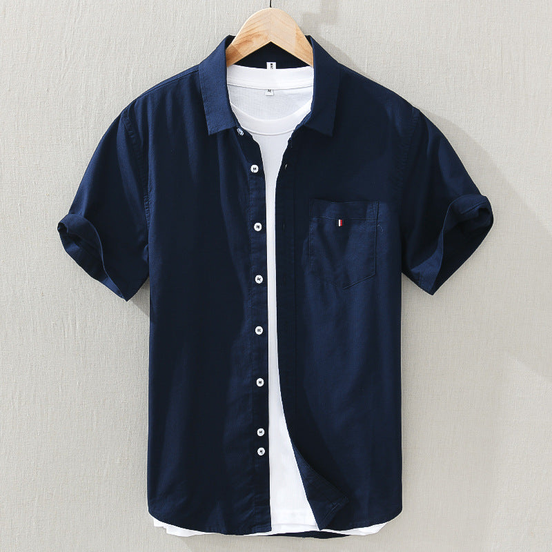 NAVY BLUE OXFORD COTTON HALF SLEEVE SHIRT