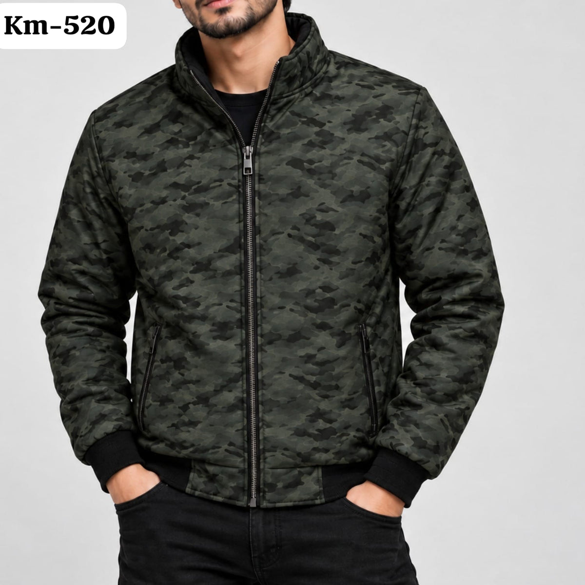 KM-520 Camouflage High-Neck Winter Jacket For Mens