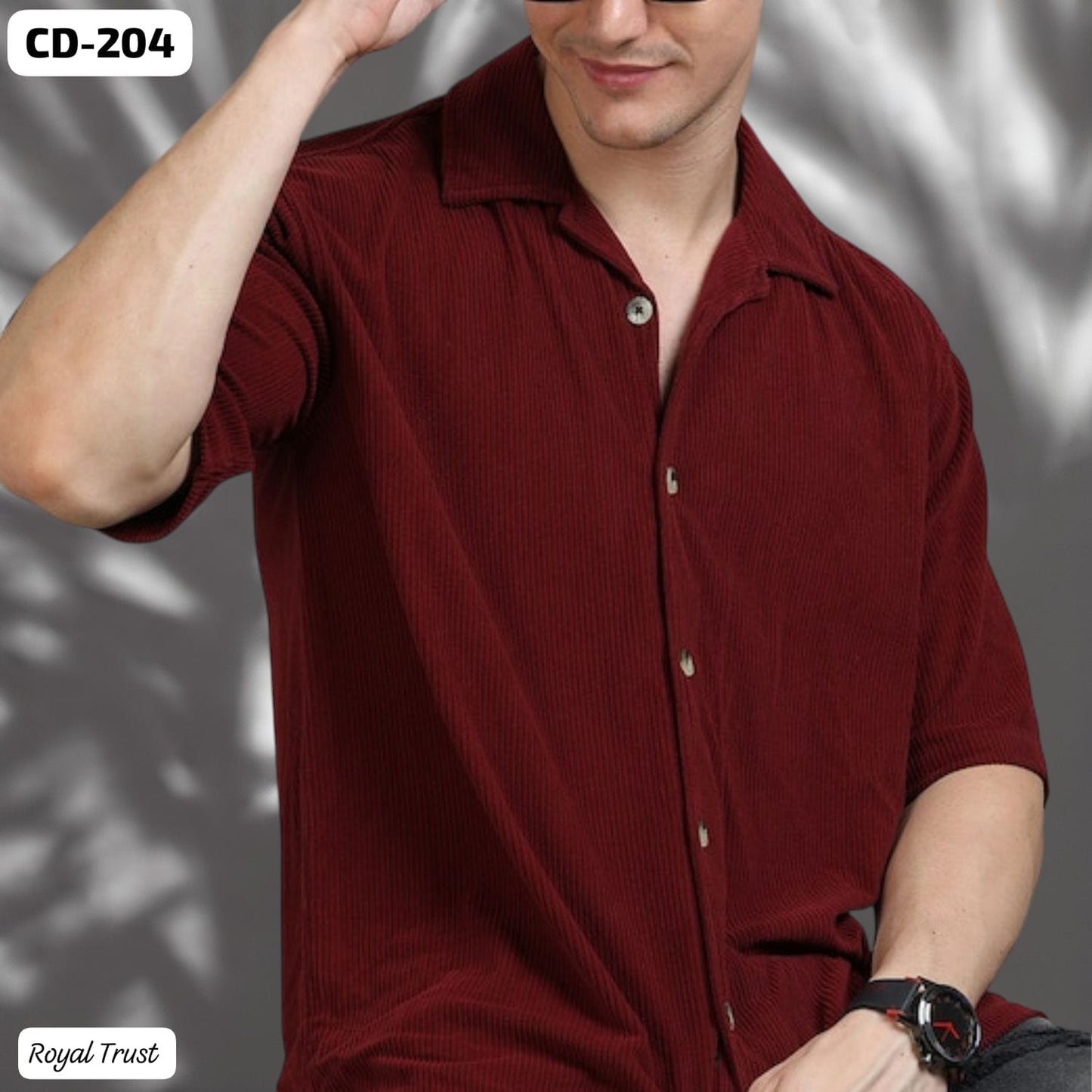 Cubans Collar Corduroy Half Sleeve Shirt |CD-204]