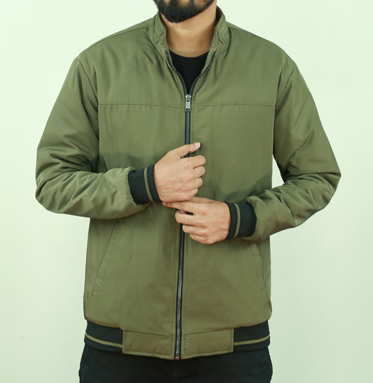 Olive  Winter Jacket With White Stripes RP - 175