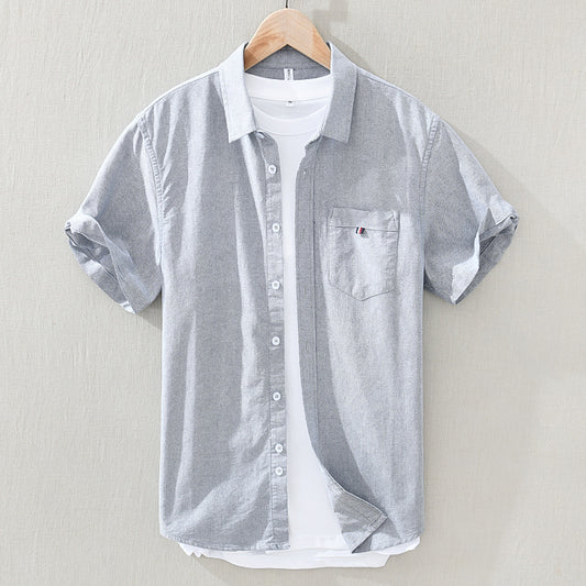 ASH GRAY OXFORD COTTON HALF SLEEVE SHIRT