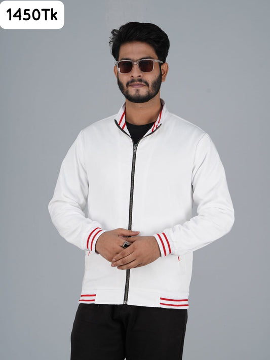 The "Varsity" White Zip-Up Casual Jacket for Men | RP-350
