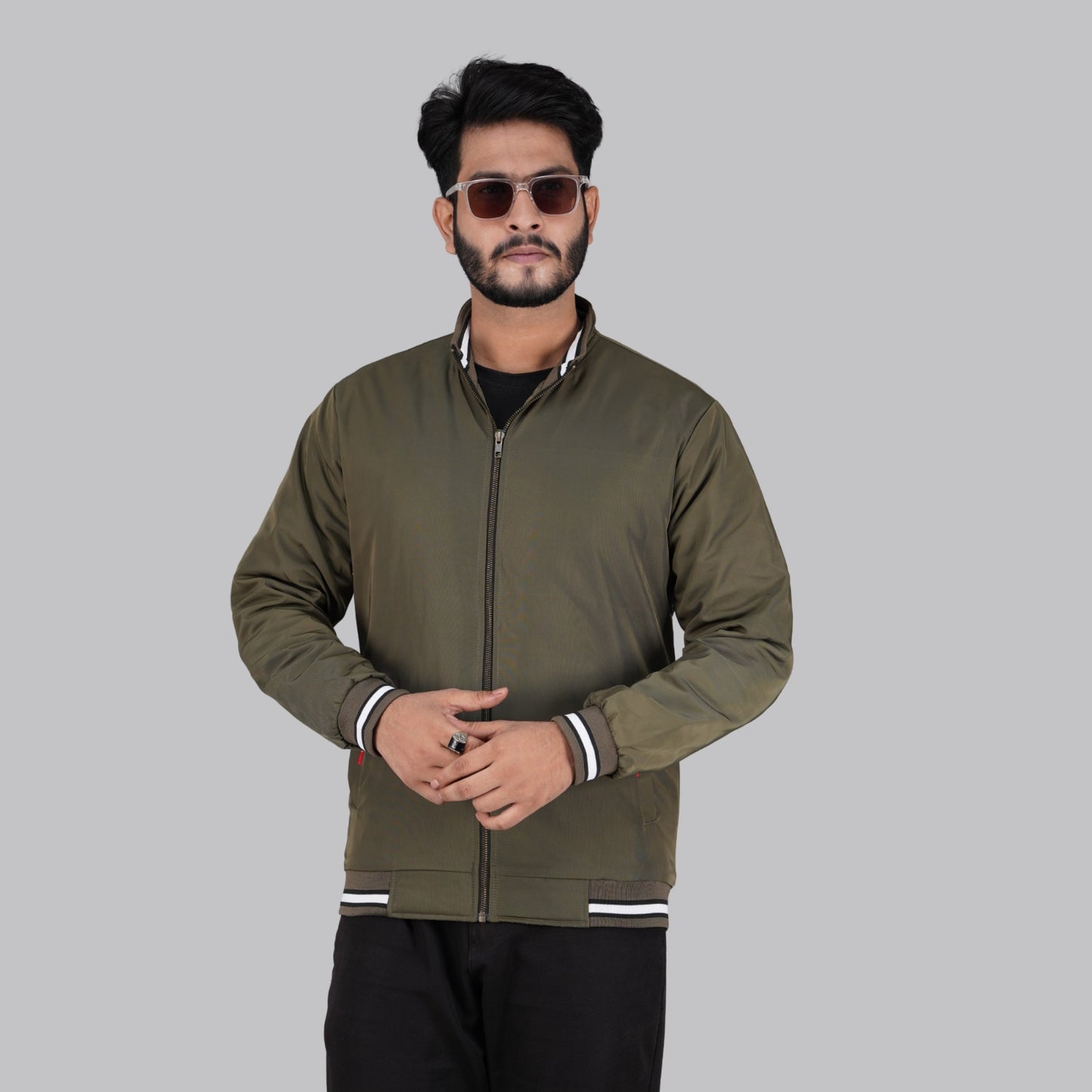 Men's Olive Green High Neck Jacket - RP-320