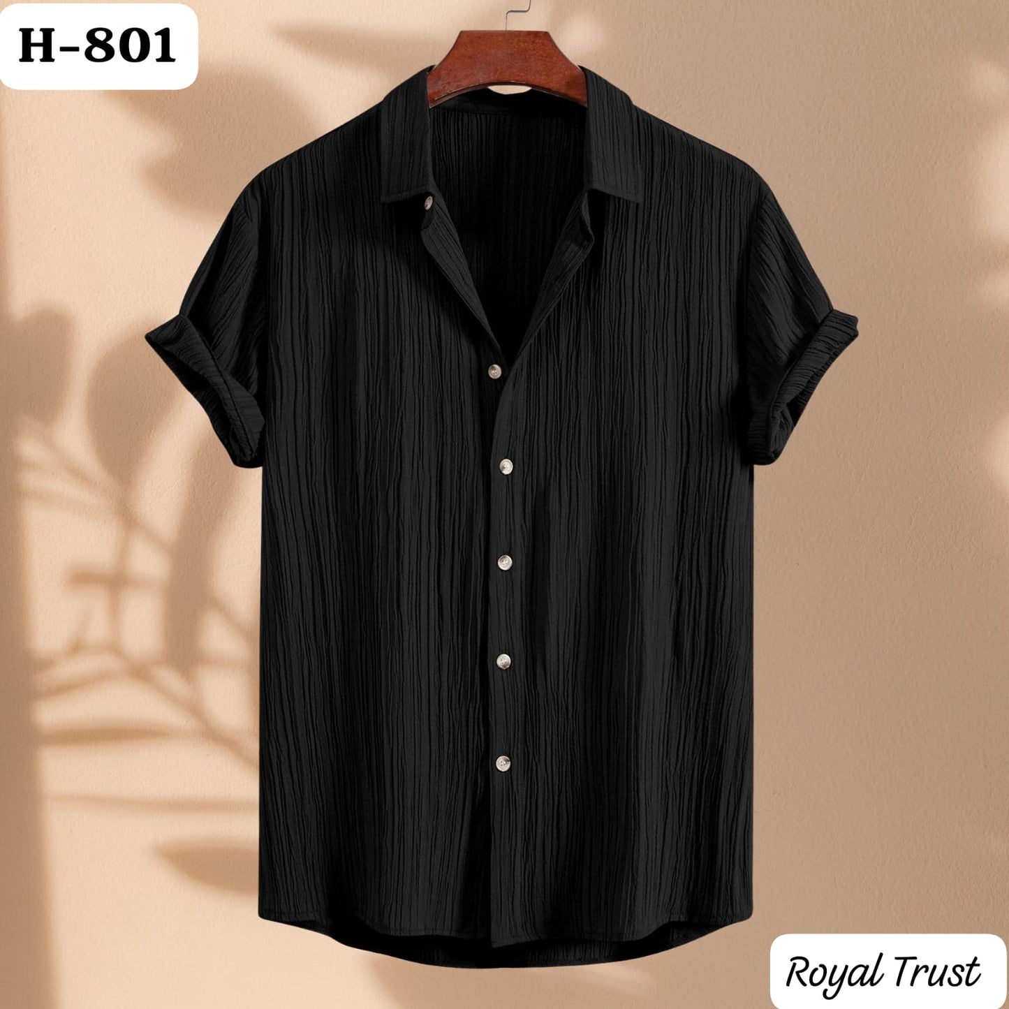 Texture Viscose Premium Black Half Sleeve Shirt [H-801]
