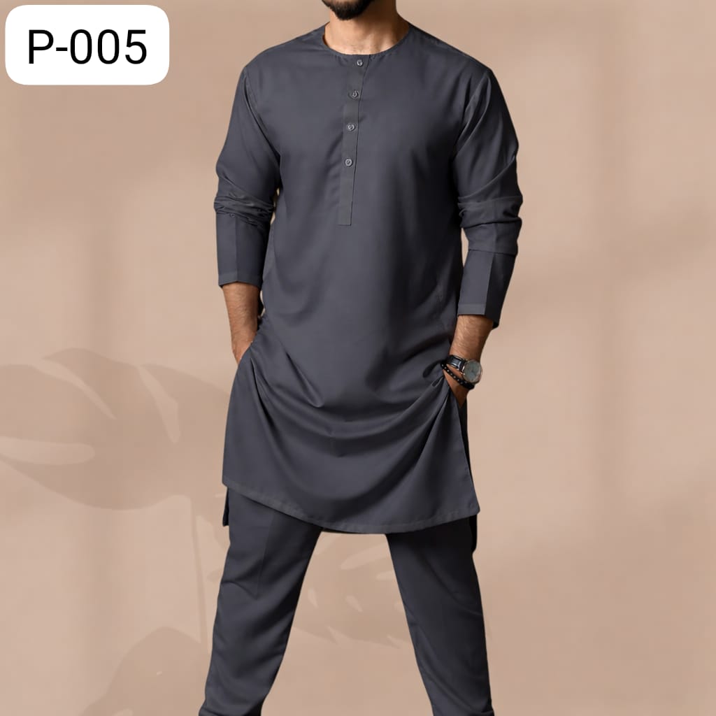 Charcoal Grey Classic Panjabi & Pajama Full Set |P-005